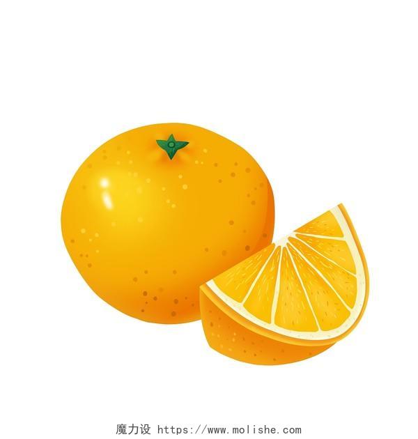 手绘卡通水果一颗切开的橙子